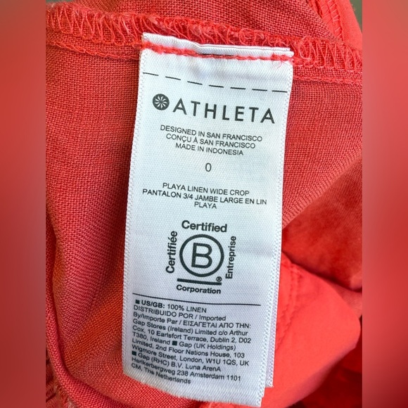 ATHLETA Playa Linen Wide Leg Crop Pants - Passion Fruit Coral - Women’s Size 0 - Picture 6 of 7